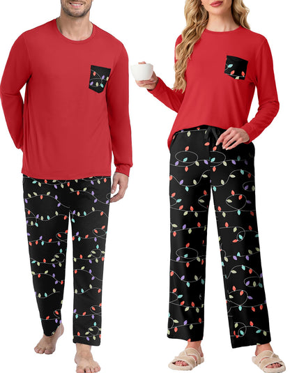 PrinStory Men's Pajama Sets Loungewear Sleepwear Pjs Lightweight Long Sleeve Shirts and Bottoms Soft Comfy Sleep Sets S-4XL