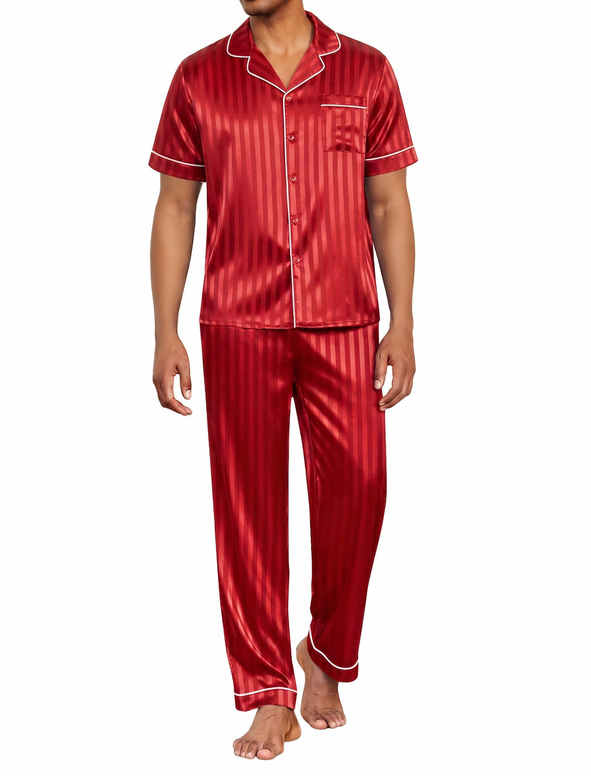Ekouaer Mens Satin Pajama Set Short Sleeve Button Down Sleepwear with Pant