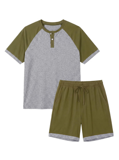 Men's Henley Pajama Sets 2 Piece Lounge Sleepwear Soft Sleep Summer Pjs