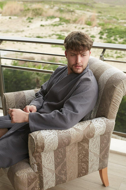 BAGNO MILANO 100% Turkish Cotton Waffle Men's Bathrobe, Soft Spa & Hotel
