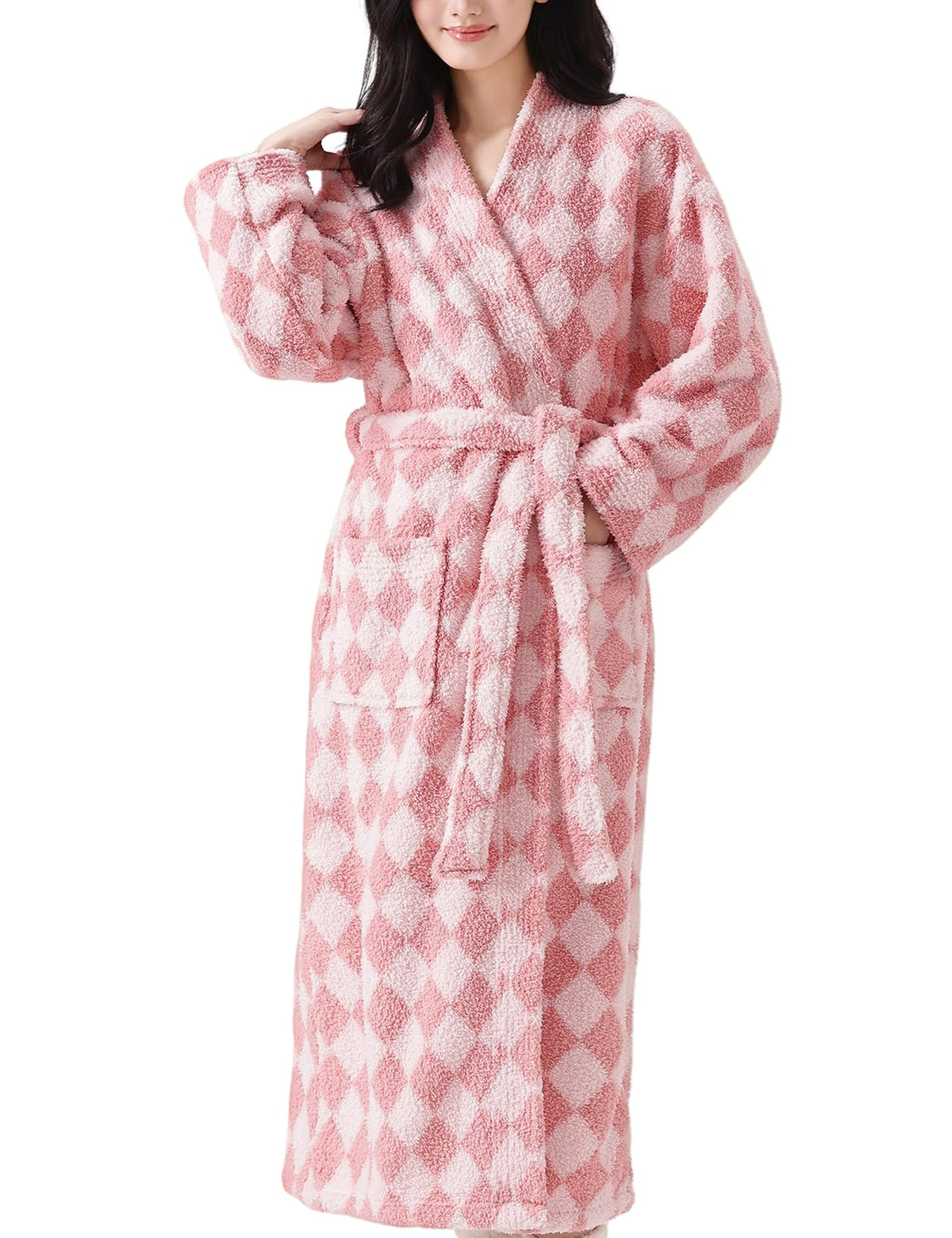 Arssm Womens Striped Fluffy Robe Long Plush Fuzzy Warm Bathrobes