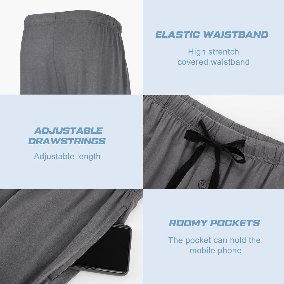 BAMBOO COOL Mens Pajama Pants Lightweight Sleep Bottoms with Pockets
