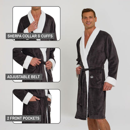 DOCKERS Mens Bath Robe for Men Plush Sherpa Shower Robe with Pockets