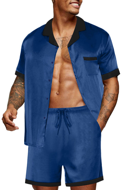 Ekouaer Men Silk Pajamas Set 2 Pieces Satin Pj Button Down Loungewear Sets