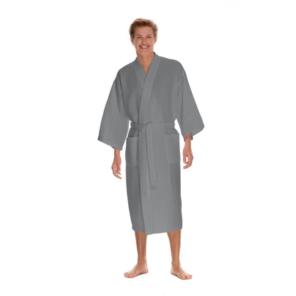 Men's Waffle Robe by BOCA TERRY, Waffle Knit Spa Robe, Long Lightweight Cotton Kimono Hotel Bathrobe