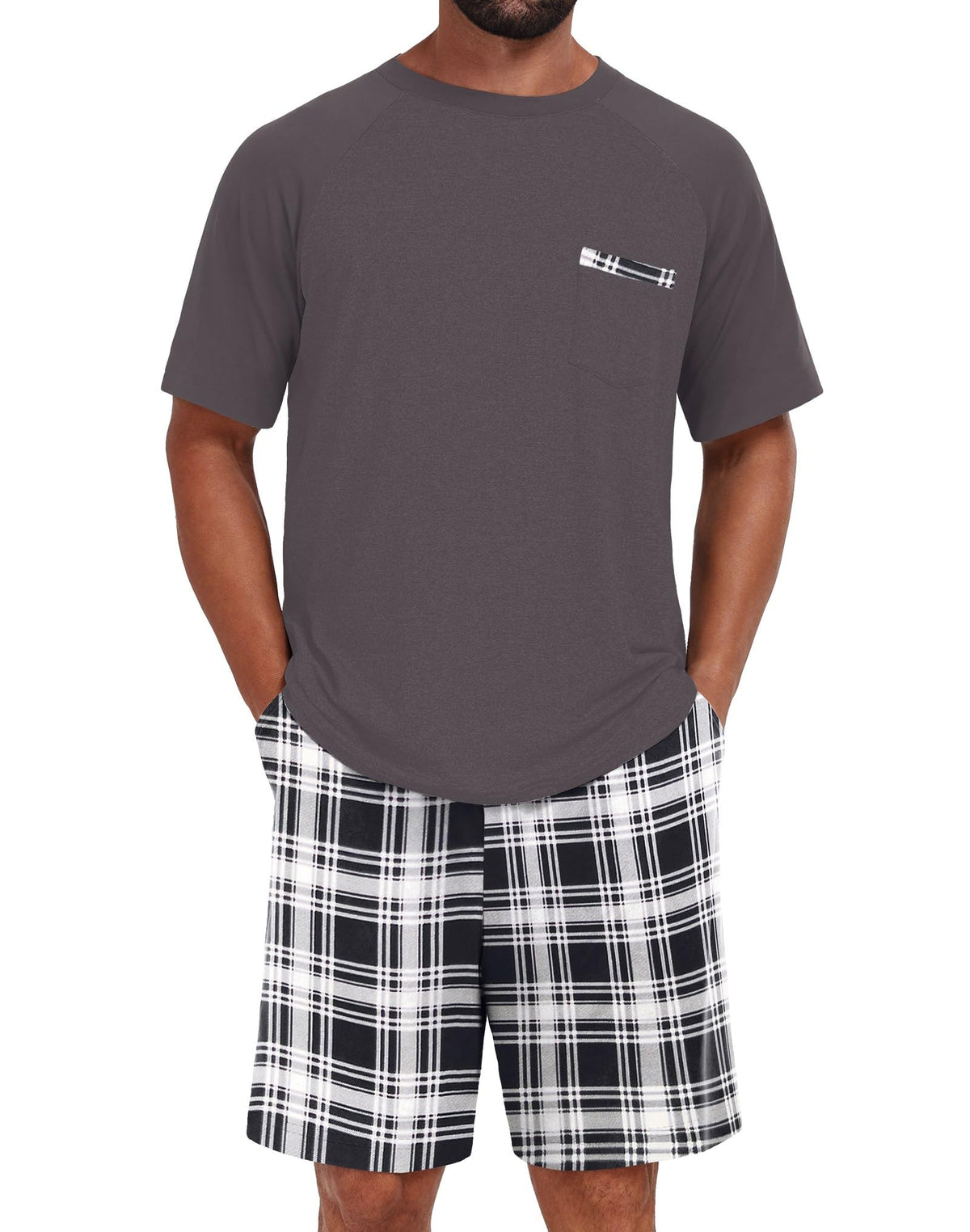Mens Pajamas Set Shirt and Shorts Lightweight Summer Sleepwear
