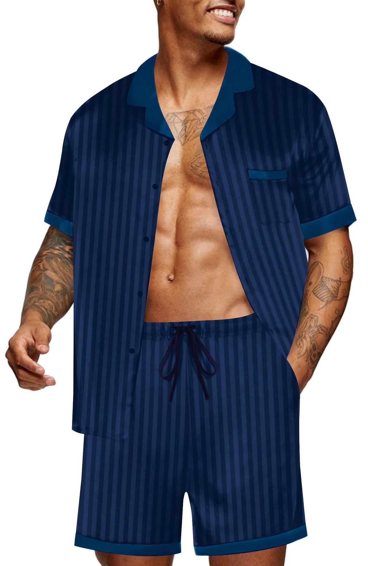 Ekouaer Men Silk Pajamas Set 2 Pieces Satin Pj Button Down Loungewear Sets