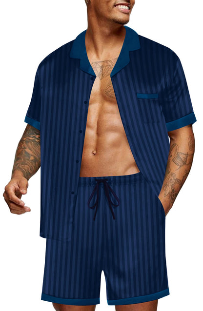 Ekouaer Men Silk Pajamas Set 2 Pieces Satin Pj Button Down Loungewear Sets