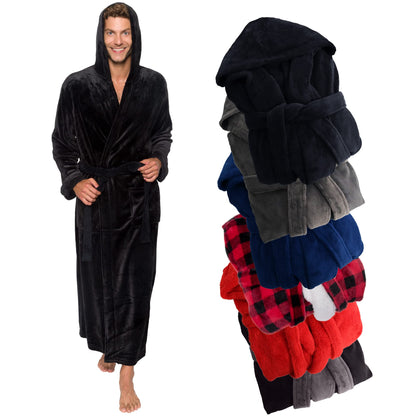 Ross Michaels Mens Luxury Robe Hooded Big and Tall - Long Plush Fleece Bath Robe with Hood and Pockets- Gift Men and Teens