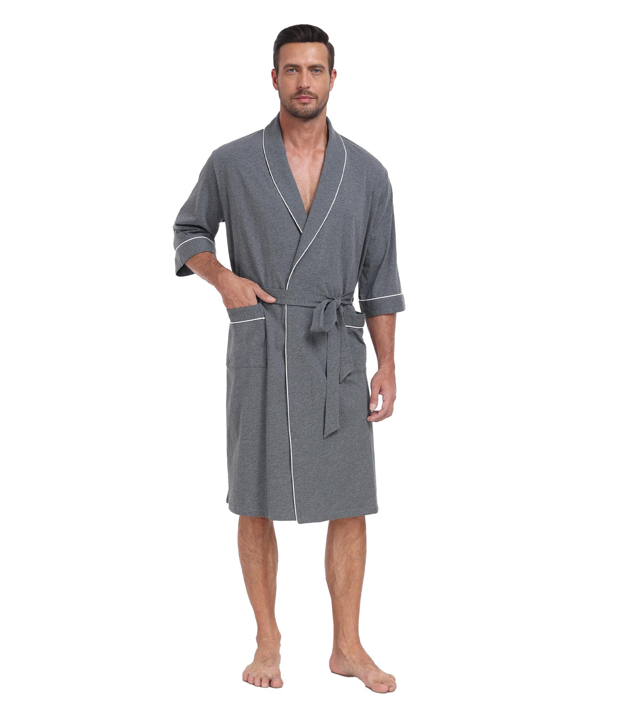 CF Men's 100% Cotton Robes Lightweight Bathrobe Soft Short Sleeve Bath Robe