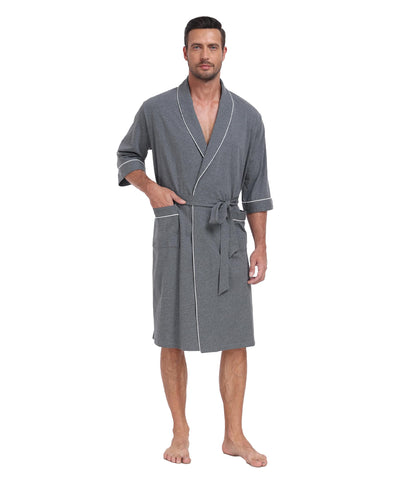 CF Men's 100% Cotton Robes Lightweight Bathrobe Soft Short Sleeve Bath Robe