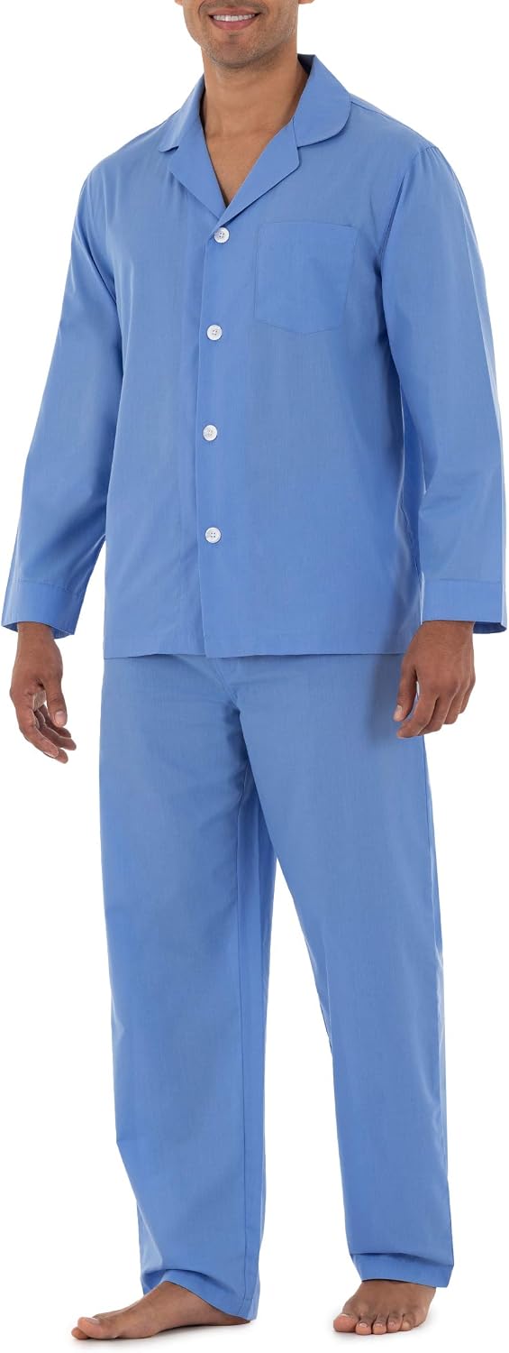 Fruit of the Loom Men's Long Sleeve Broadcloth Pajama Set