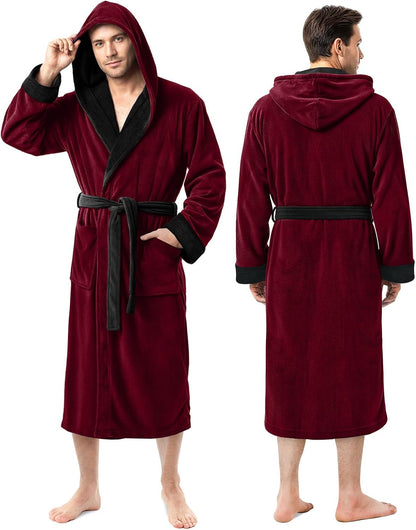 Luxury Ultra Soft Mens Robe with Hood Plush Fleece Long Bathrobe