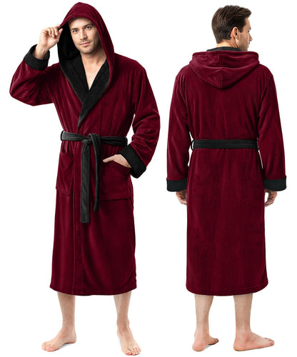 Luxury Ultra Soft Mens Robe with Hood Plush Fleece Long Bathrobe