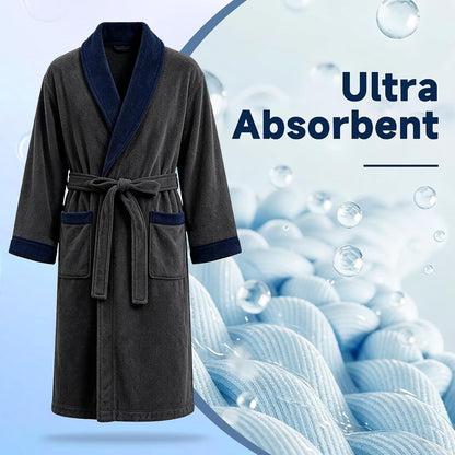 Men's Towel Robe with Shawl Collar Bathrobe, Absorbent Terry Cloth Robe for Men with Pockets, Quick-Dry Home Spa