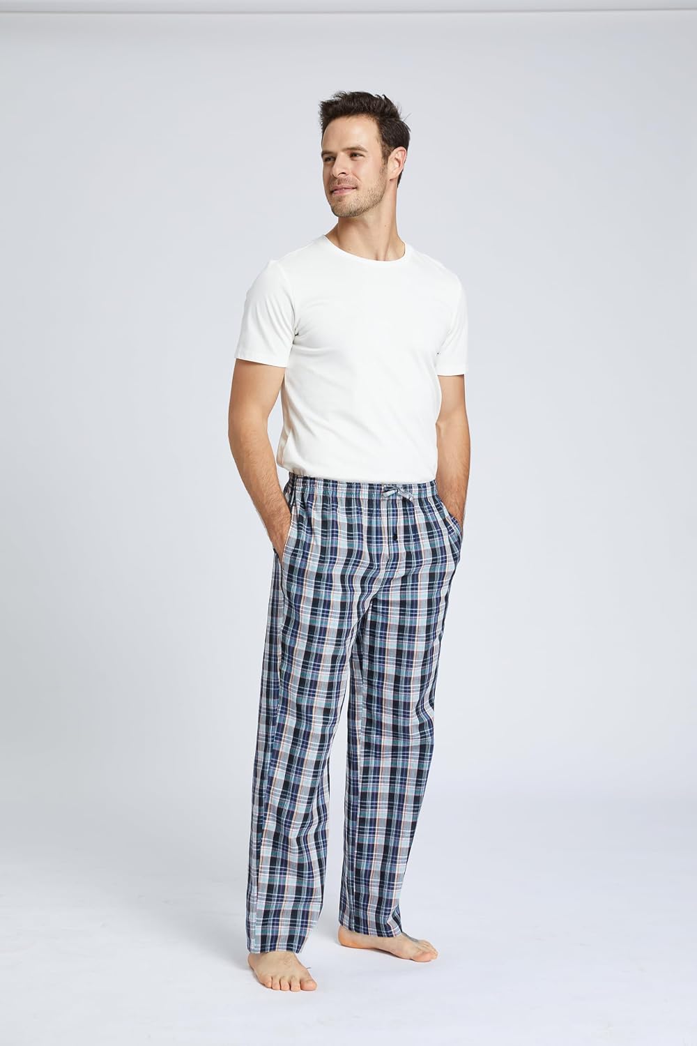 Jveyvth Mens Pajama Pants 100% Cotton Plaid Sleep & Lounge Pants, PJ Bottoms with Pockets and Button Fly