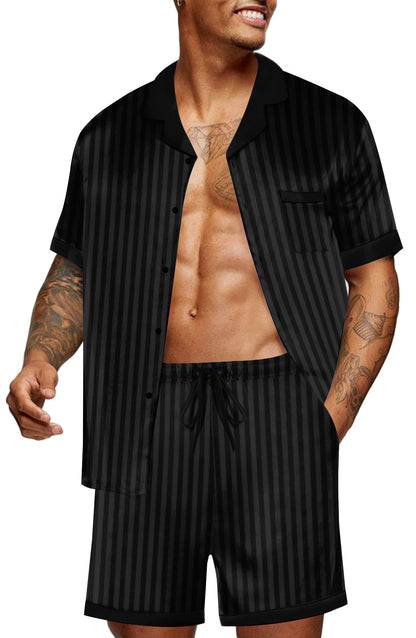 Ekouaer Men Silk Pajamas Set 2 Pieces Satin Pj Button Down Loungewear Sets