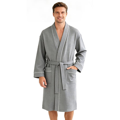 Inner Wish men's Cotton Waffle Kimono Robe, Lightweight Soft Spa Shower Bathrobe, Hotel Lounge Robes for Men