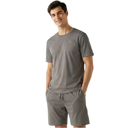 Get Trend Pajama Set for Men Teens, 2 Pc Soft Breathable Pajamas, T Shirt & PJ Shorts with Pockets, Lounge Set, Gifts for Men