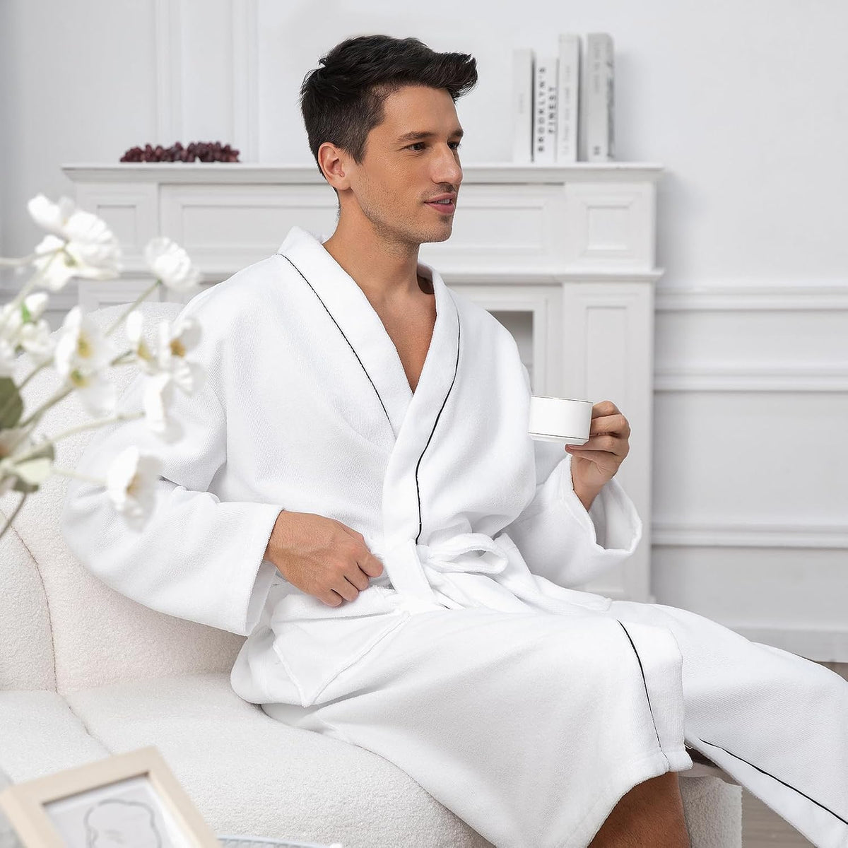 Inner Wish Men's Terry Cloth Bathrobe - Soft Absorbent Quick-Dry Spa Robe with Pockets, Lightweight Robe for Shower