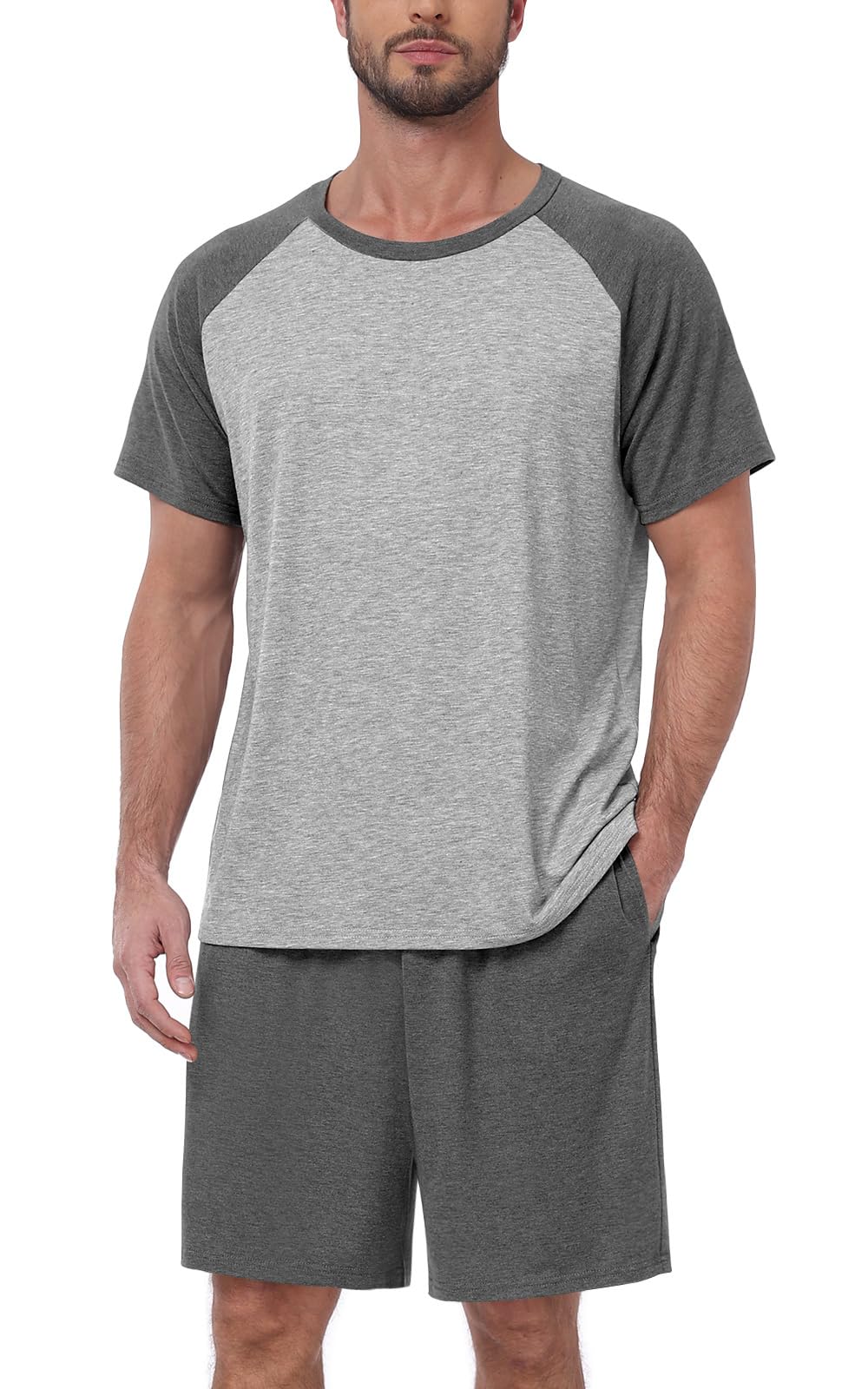 MLXSJ Mens Pajama Set Summer Pjs Sleepwear Soft Sleep Set With Pocket S-3XL