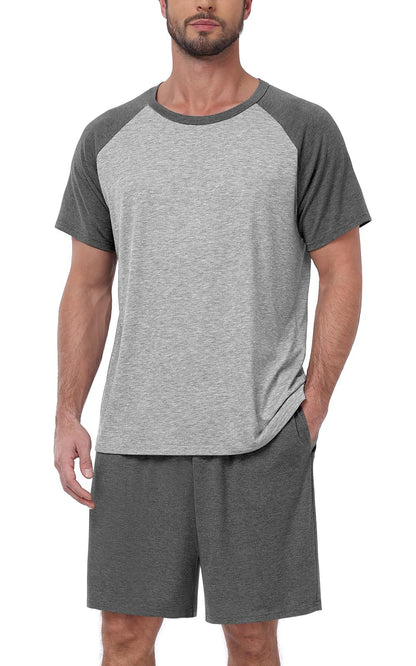 MLXSJ Mens Pajama Set Summer Pjs Sleepwear Soft Sleep Set With Pocket S-3XL