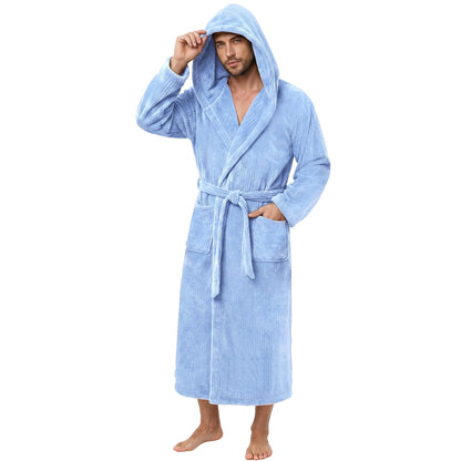 PJGGZ Men's Bathrobes with Hood, Soft Long Towel Robe for Men - Super Absorbent Quick Dry yet Warm