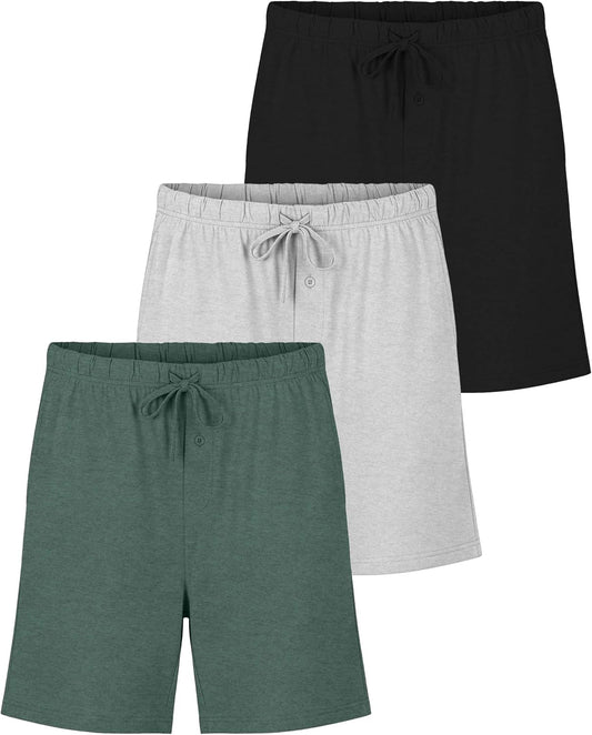 3 Pack Men's Pajama Shorts Sleep Lounge Cotton Sleepwear PJ Bottoms Pockets