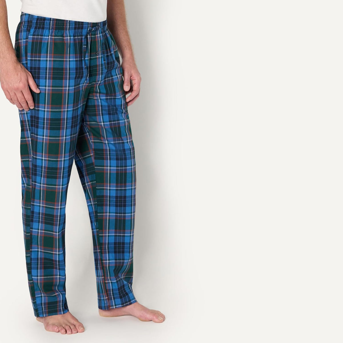 Amazon Essentials Men's Cotton Poplin Straight-Fit Pajama Pants with Pockets, Elastic Waist, Drawstring