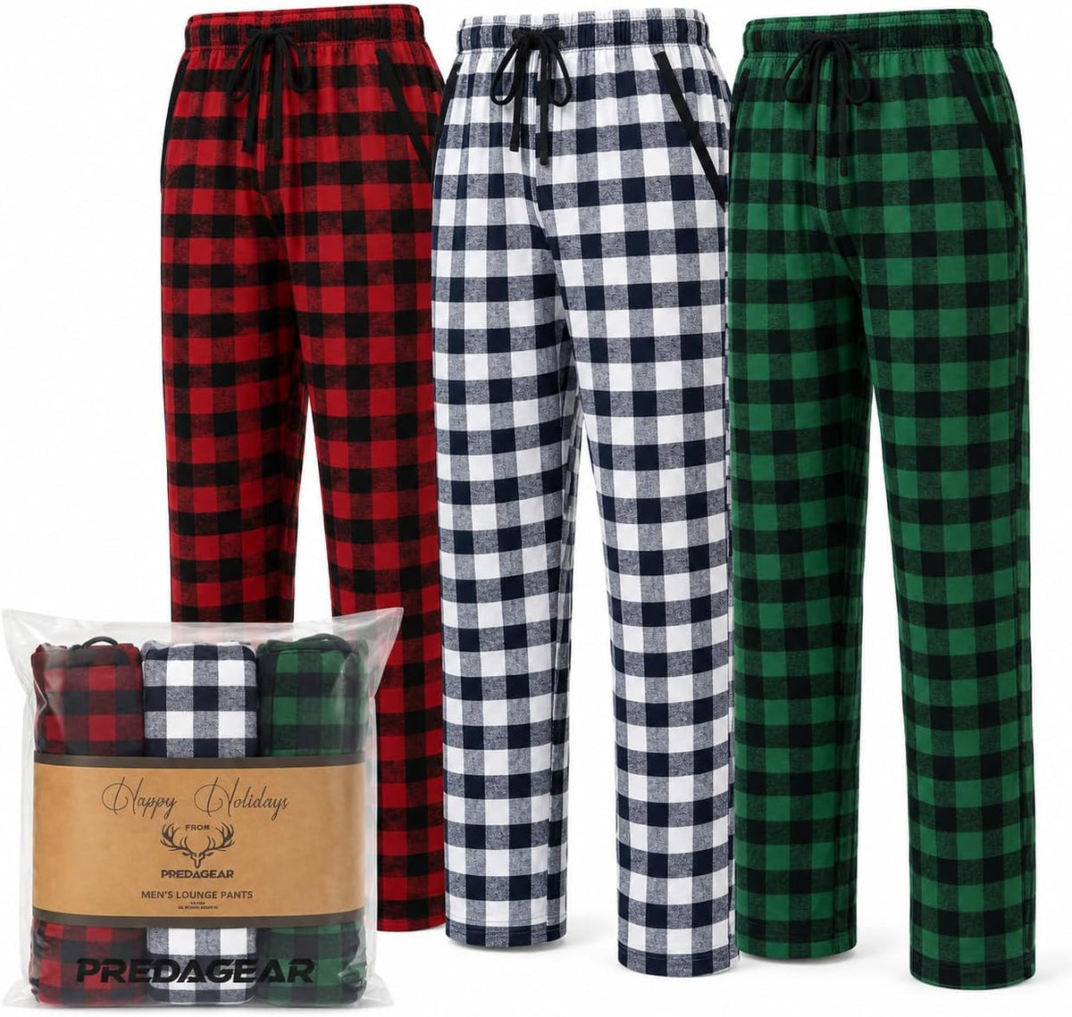 Mens Pajama Pants 3-Pack Ultra-Soft Cotton Sleep & Lounge Bottoms with Pockets Elastic Waist