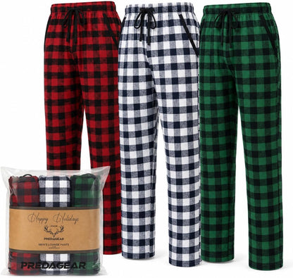 Mens Pajama Pants 3-Pack Ultra-Soft Cotton Sleep & Lounge Bottoms with Pockets Elastic Waist