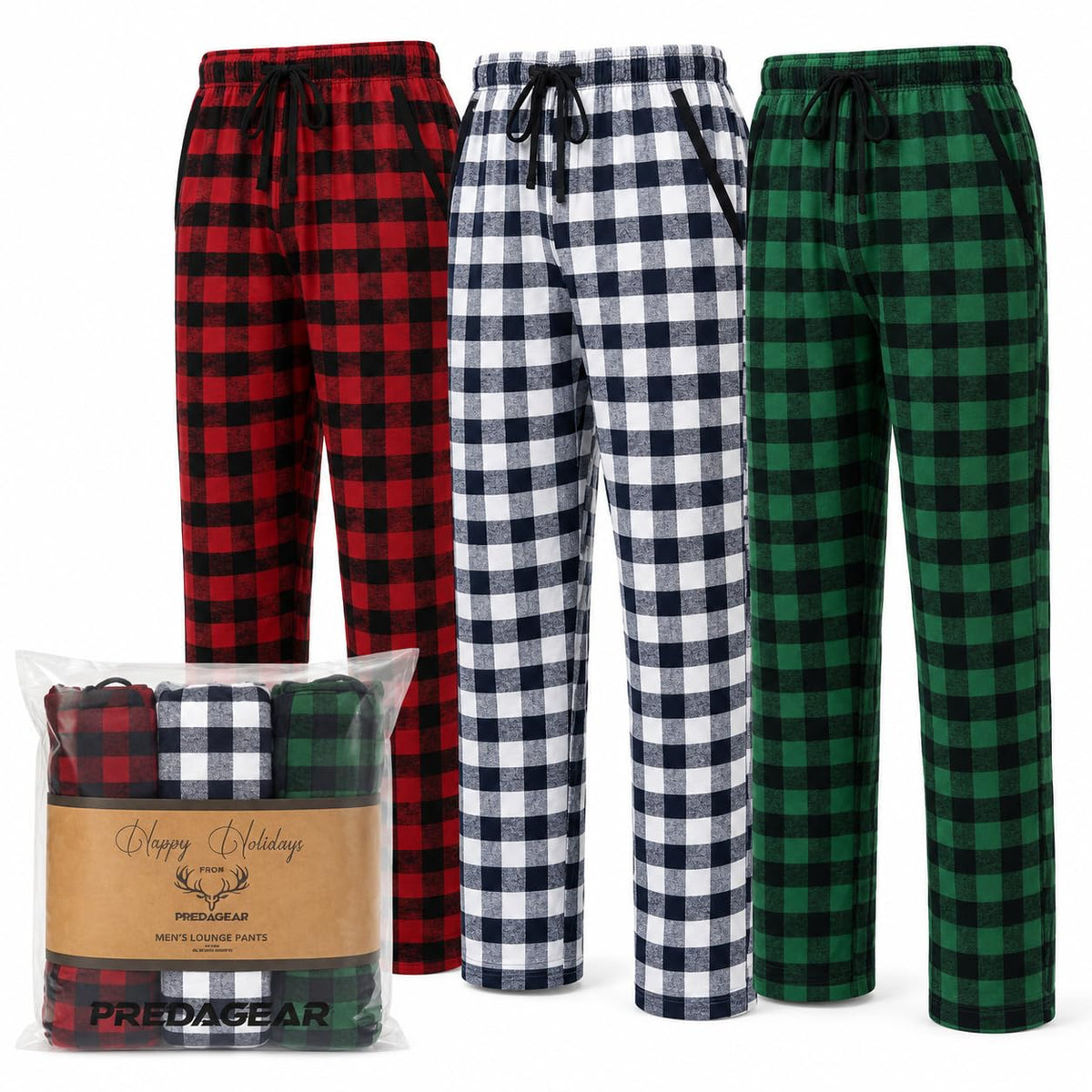 Mens Pajama Pants 3-Pack Ultra-Soft Cotton Sleep & Lounge Bottoms with Pockets Elastic Waist