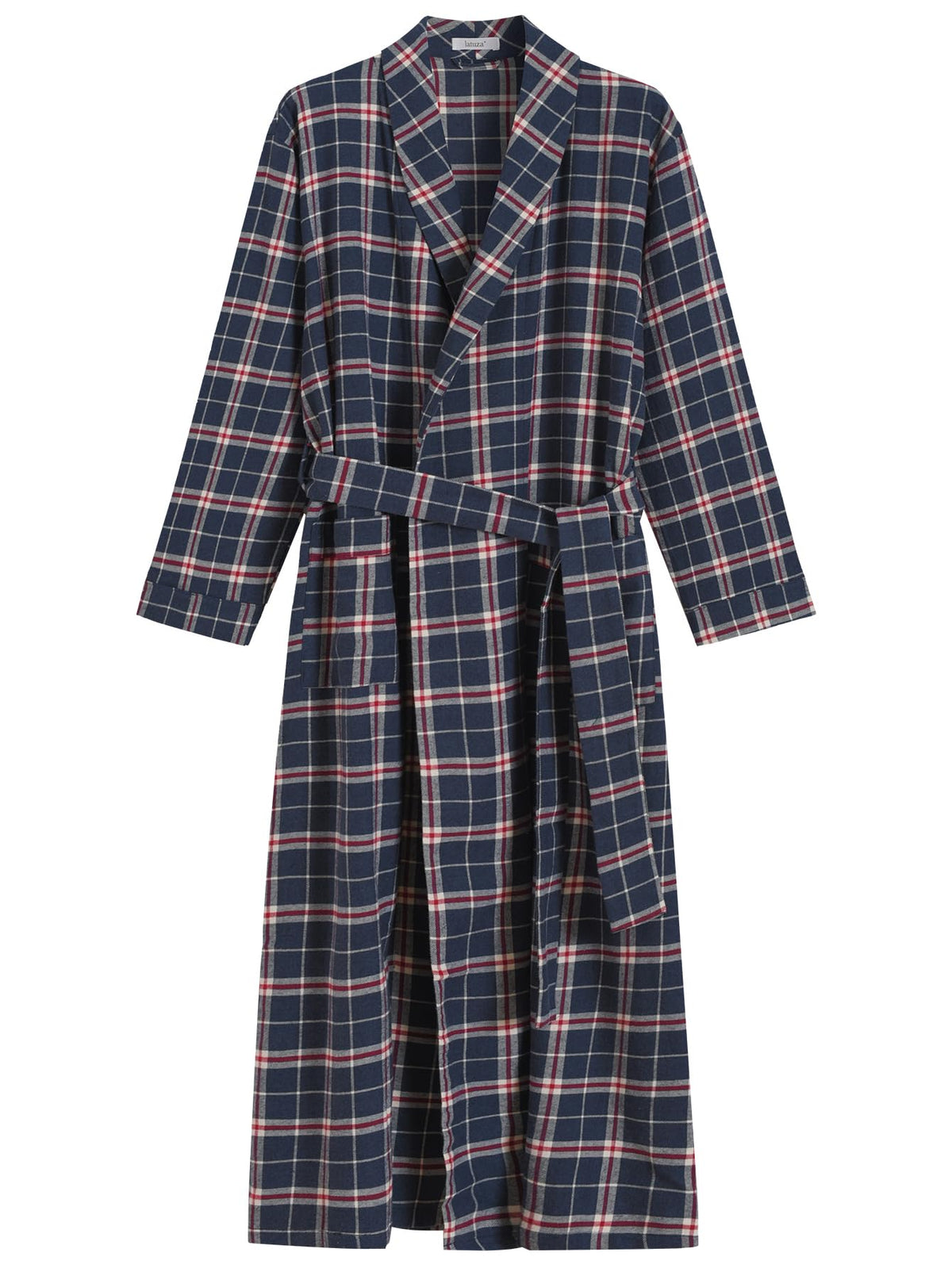 Latuza Men's Cotton Flannel Long Robe Full Length Plaid Bathrobe