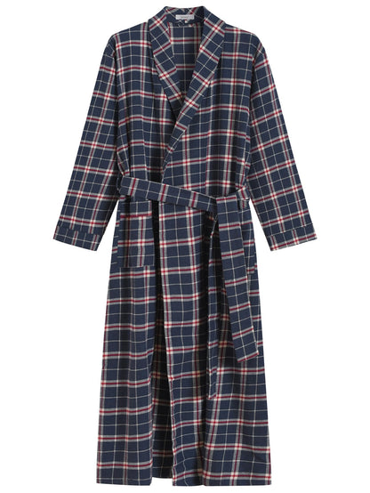 Latuza Men's Cotton Flannel Long Robe Full Length Plaid Bathrobe