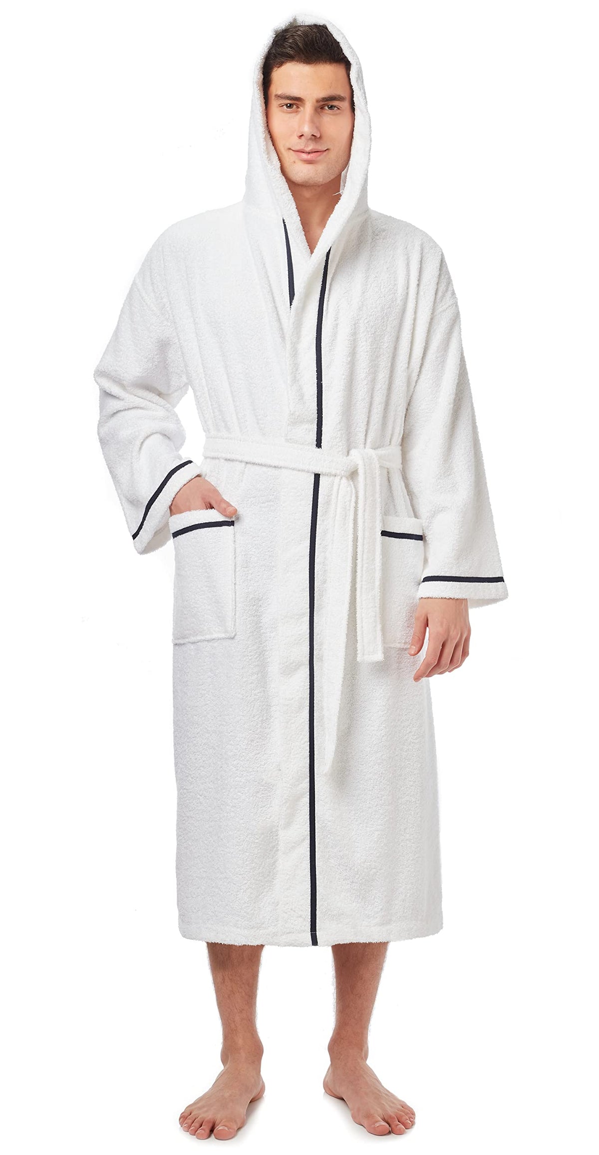 Arus Men's Hooded Classic Bathrobe Turkish Cotton Robe with Full Length Options