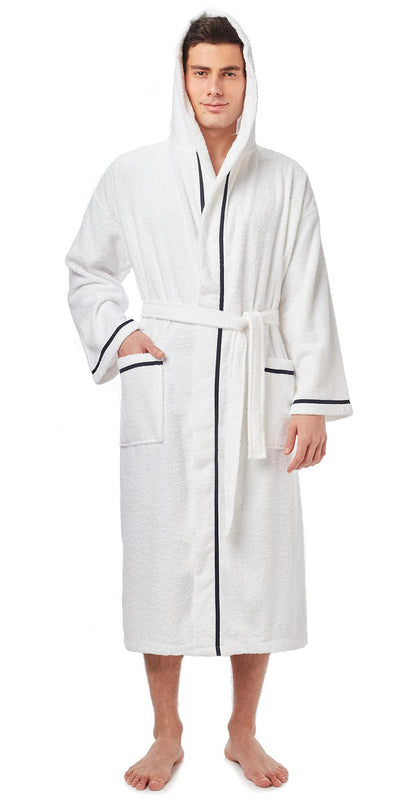 Arus Men's Hooded Classic Bathrobe Turkish Cotton Robe with Full Length Options