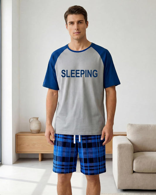 Mens Pajamas Set Soft Short Sleeve Pjs Plaid Pajamas 2 Piece Sleepwear Mens Loungewear Sets Summer with Pockets