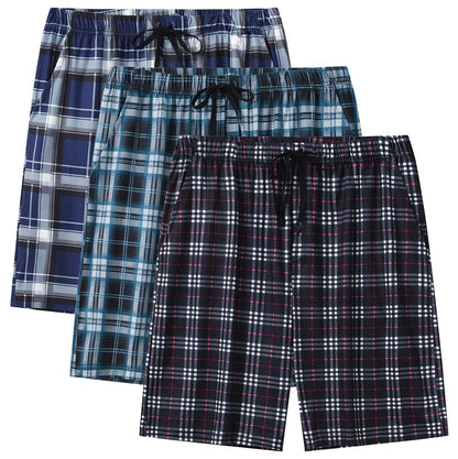 MoFiz 3pack Mens Pajama Short Bottom Sleep Lounge Cotton Plaid