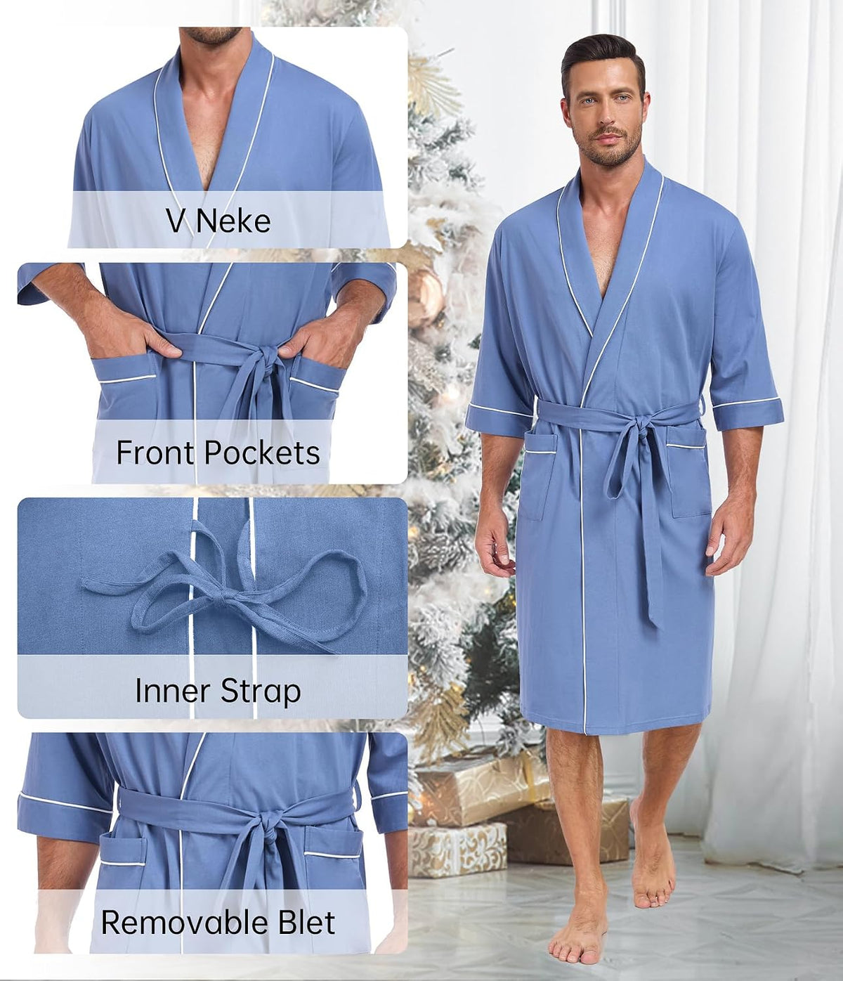 COLORFULLEAF Men's 100% Cotton Robe Lightweight Summer Short Bathrobe