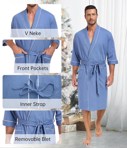 COLORFULLEAF Men's 100% Cotton Robe Lightweight Summer Short Bathrobe