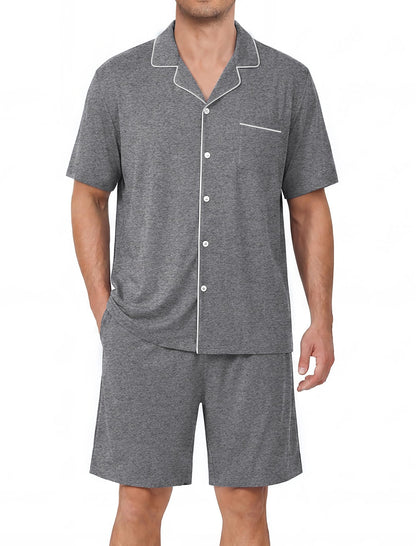Ekouaer Mens Pajama Set Summer Short Sleeve Button Up Pjs 2 Piece Sleepwear