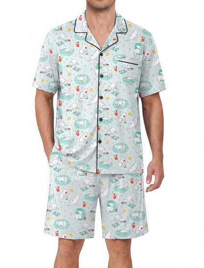 Ekouaer Mens Pajama Set Summer Short Sleeve Button Up Pjs 2 Piece Sleepwear