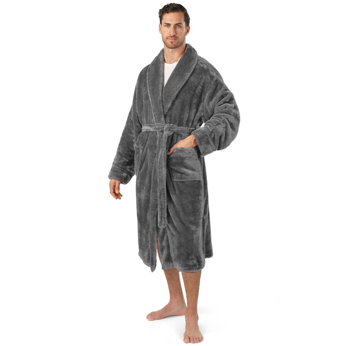 PAVILIA Mens Soft Robe, Plush Fluffy Fleece Bathrobe Men, Long Sherpa Shaggy Spa Robe