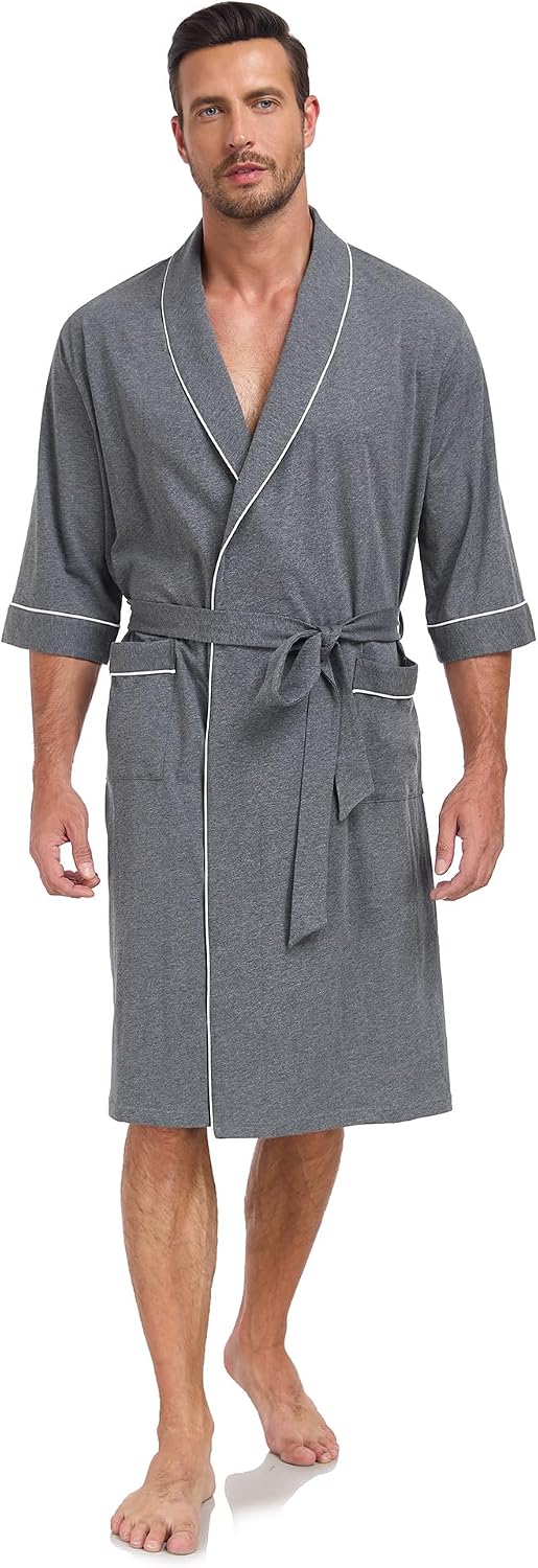 COLORFULLEAF Men's 100% Cotton Robe Lightweight Summer Short Bathrobe