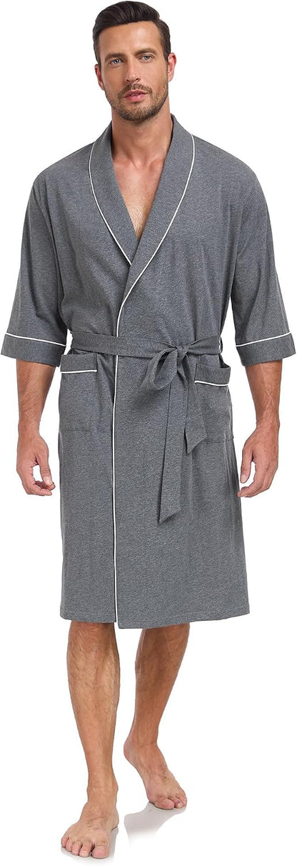 COLORFULLEAF Men's 100% Cotton Robe Lightweight Summer Short Bathrobe