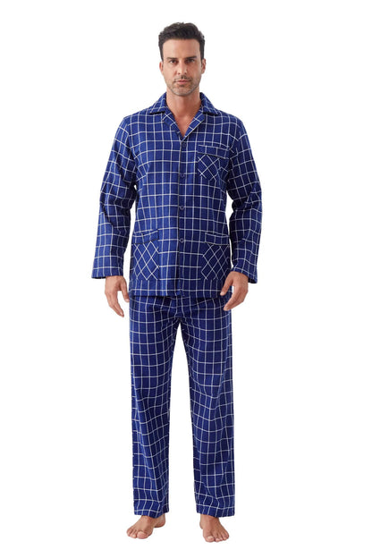 GLOBAL Men's Pajamas Sets 100% Cotton Flannel Sleepwear Long-Sleeve top & Bottom