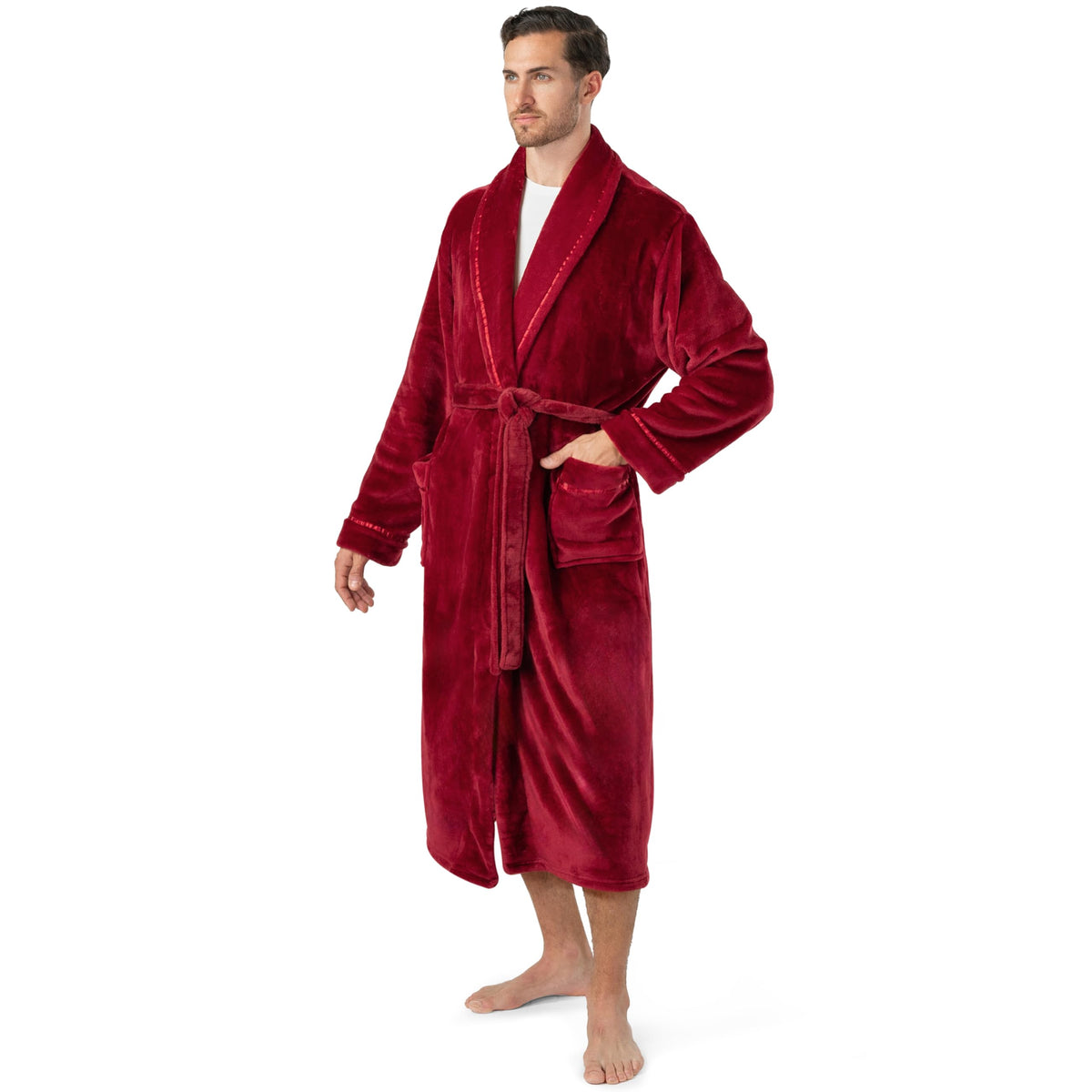 PAVILIA Mens Fleece Robe, Warm Bathrobe with Shawl Collar, Pockets & Belt