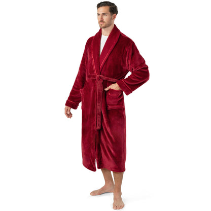 PAVILIA Mens Fleece Robe, Warm Bathrobe with Shawl Collar, Pockets & Belt