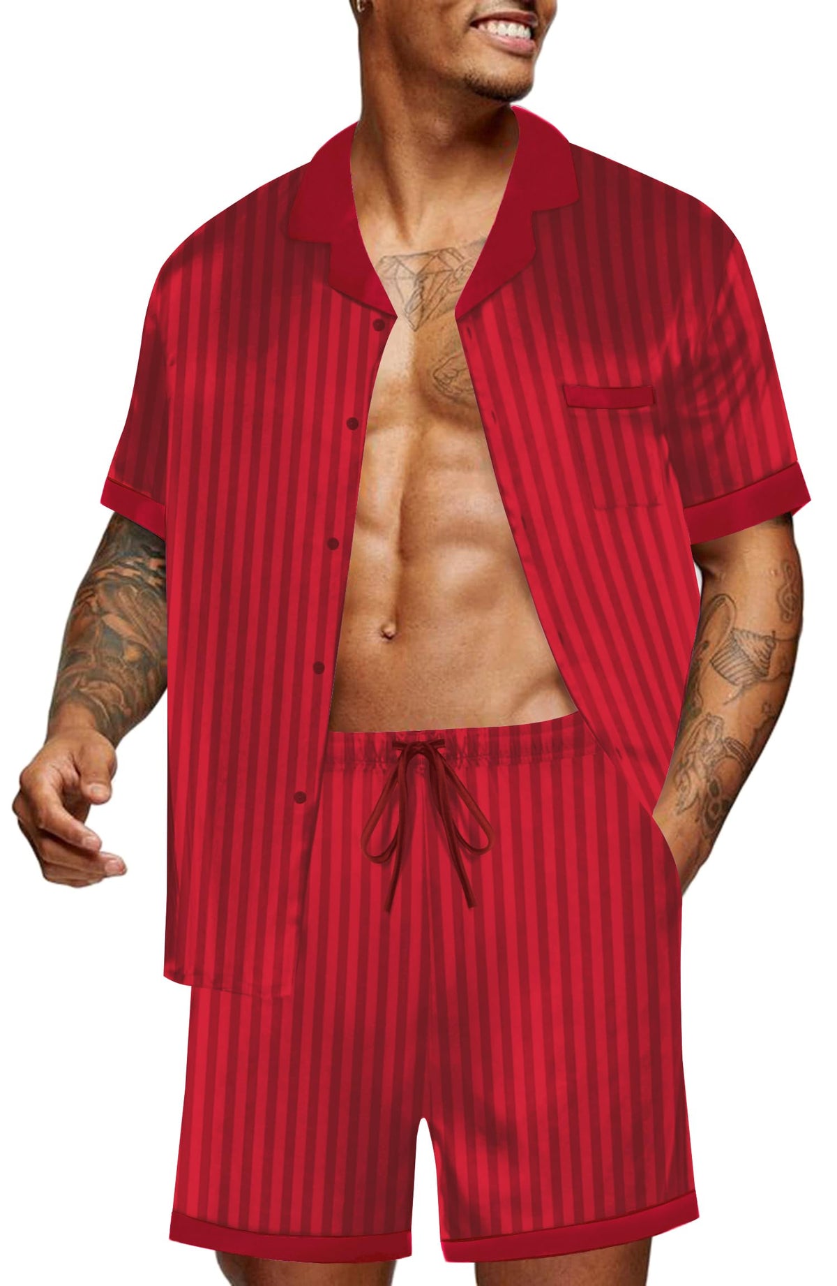 Ekouaer Men Silk Pajamas Set 2 Pieces Satin Pj Button Down Loungewear Sets