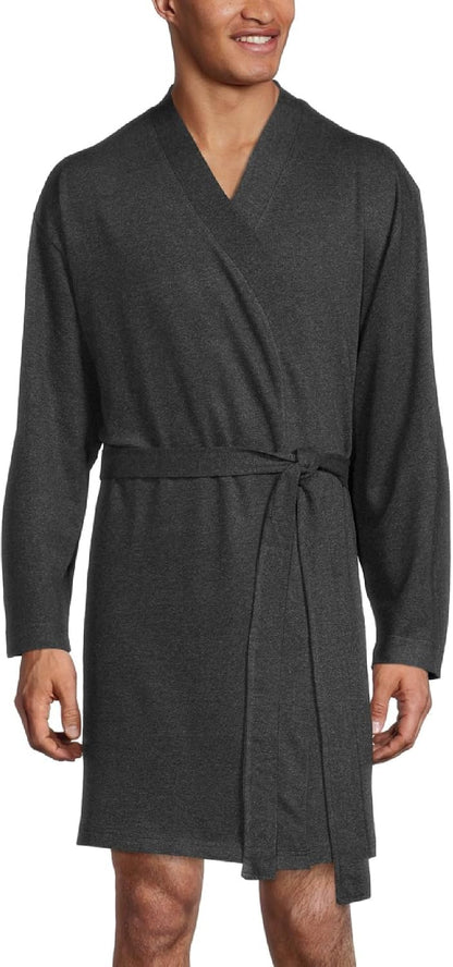 Lucky Brand Mens Bathrobe, Cotton Blend Knit Shawl Collar Long House Robe